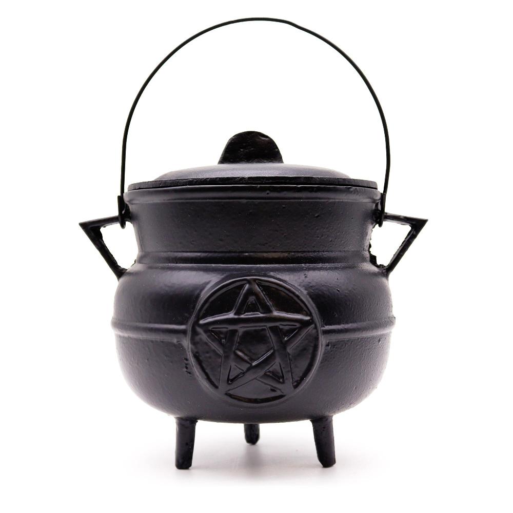ancient wisdom Huge Cast Iron Cauldron with Pentagram 21x15cm