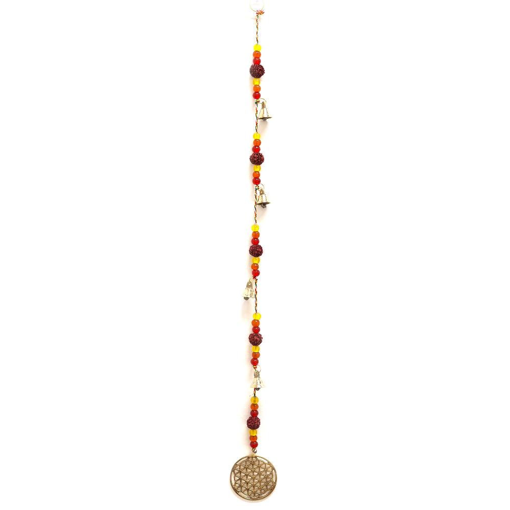 ancient wisdom Indian Chimes - Brass Flower of Life with Rudraksha Beads String Bells - 6x63cm
