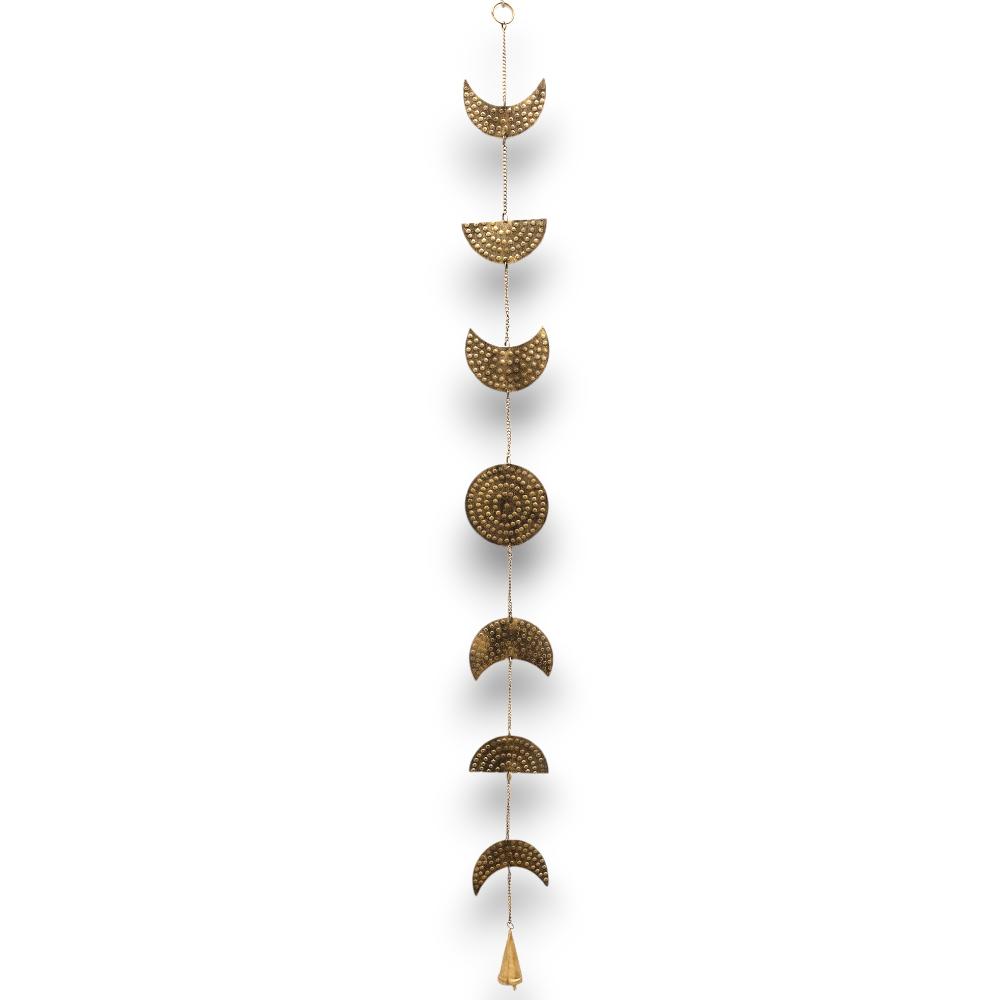 Ancient Wisdom Indian Chimes - Brass Moon Phases Drop With Bell - 25cm