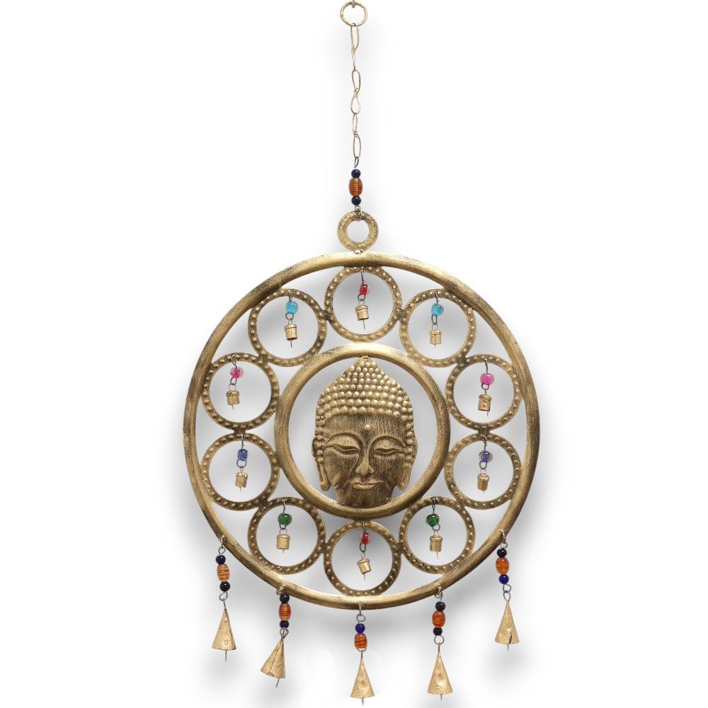 Ancient Wisdom Indian Chimes - Lrg Buddha Face 15 Bell Chimes - 36cm
