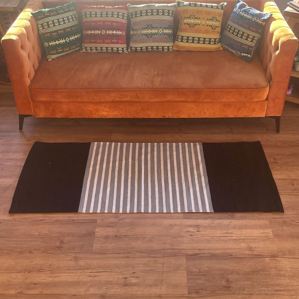 Ancient Wisdom Indian Cotton Rug - 70x170cm - Black / Grey