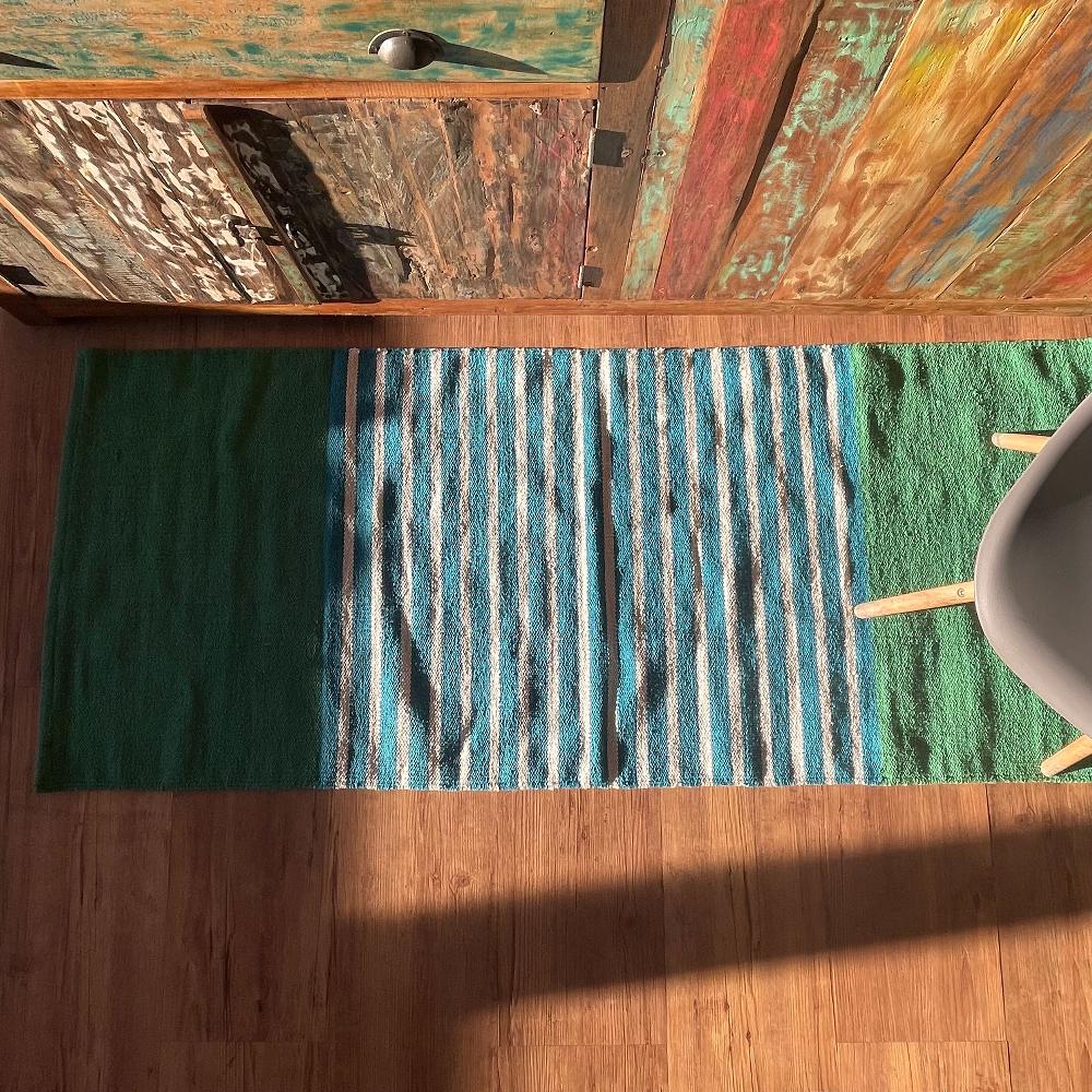 Ancient Wisdom Indian Cotton Rug - 70x170cm - Blue/ Green