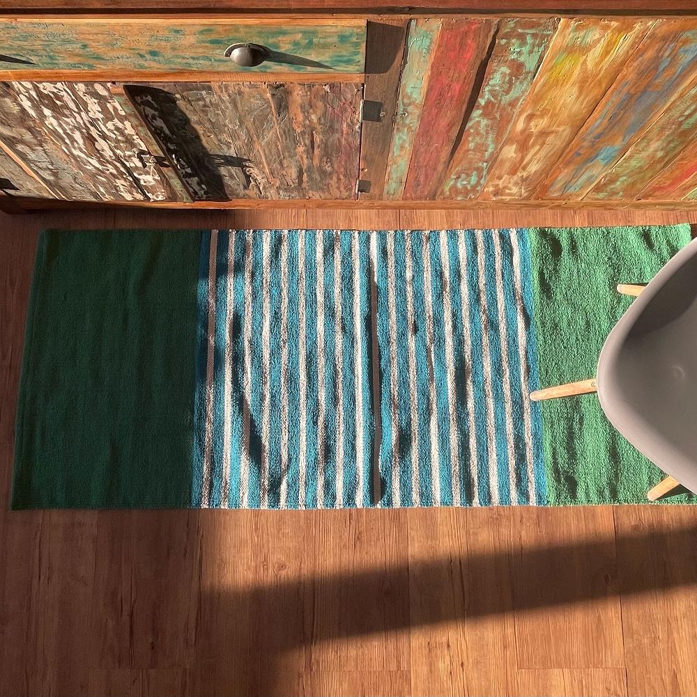 Ancient Wisdom Indian Cotton Rug - 70x170cm - Blue/ Green