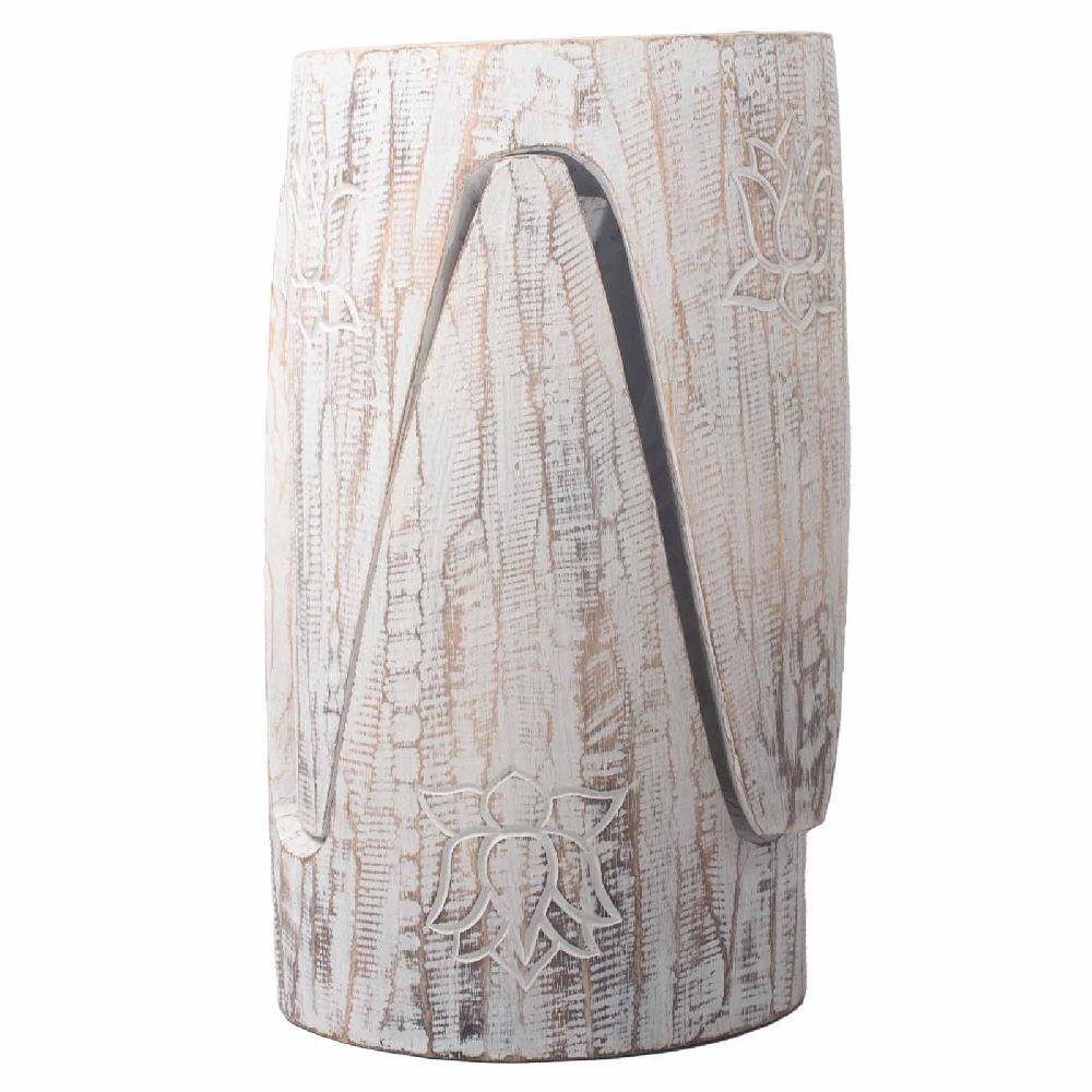 Ancient Wisdom Interlocking Table/Stool Set Of 2 - Lrg Whitewash