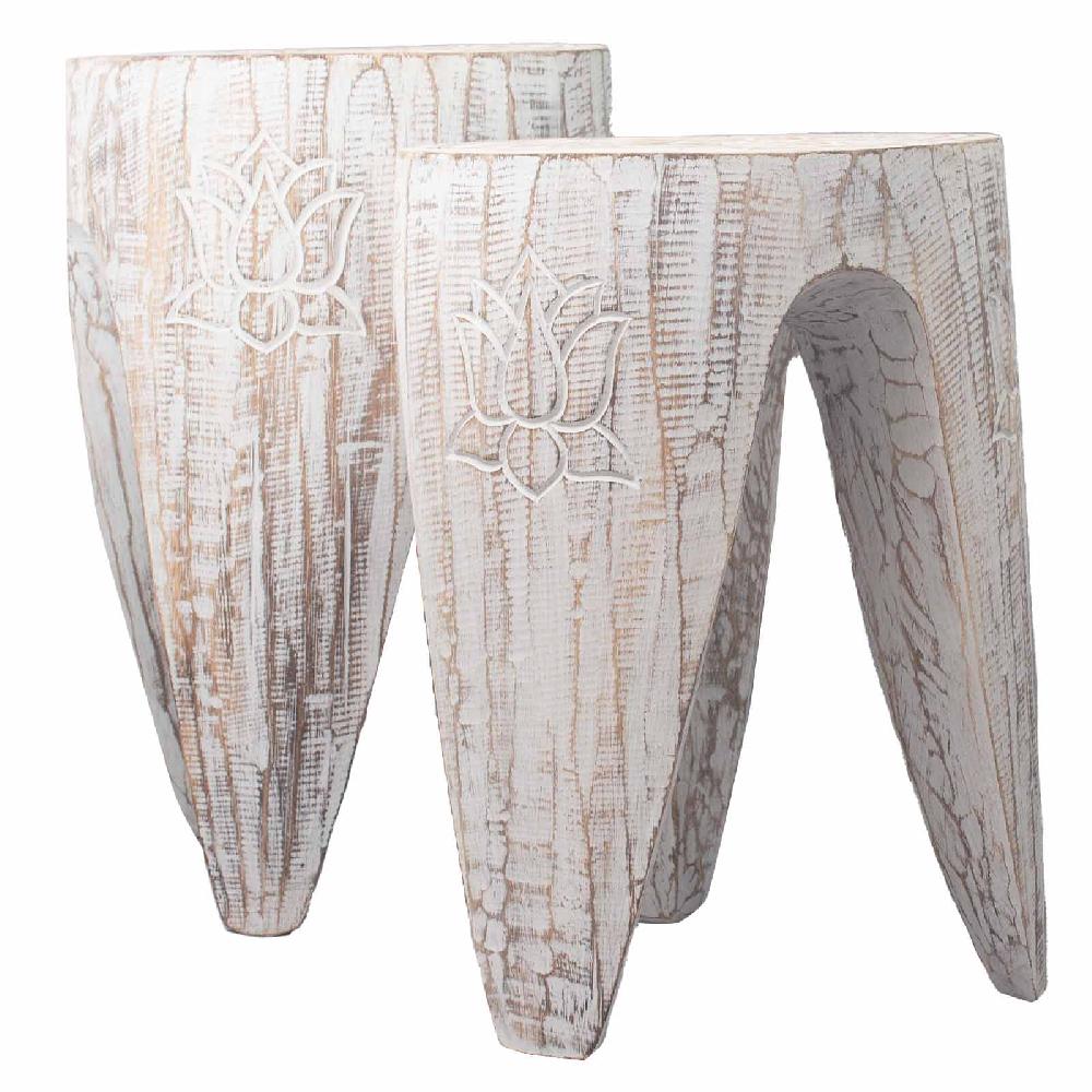 ancient wisdom Interlocking Table/Stool set of 2 - Lrg Whitewash
