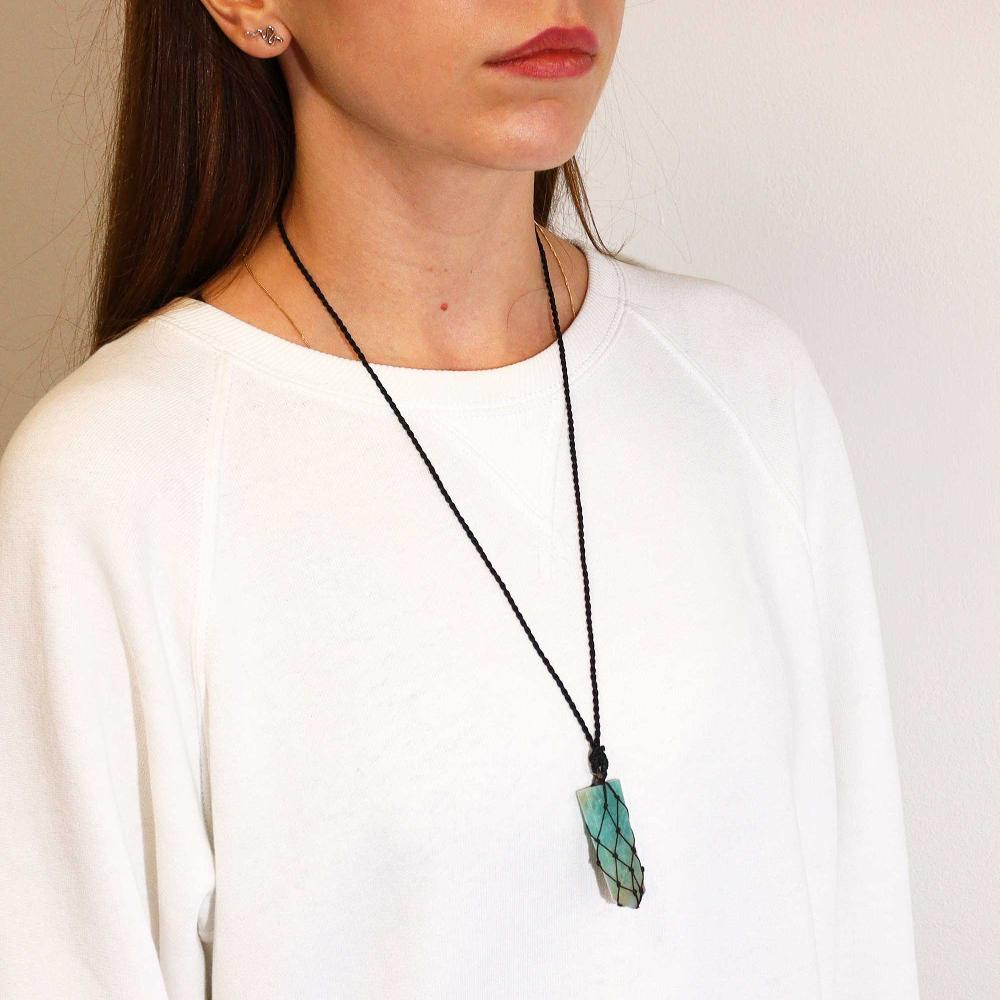 Ancient Wisdom Laced Gemstone Flat Point Pendant - Amazonite