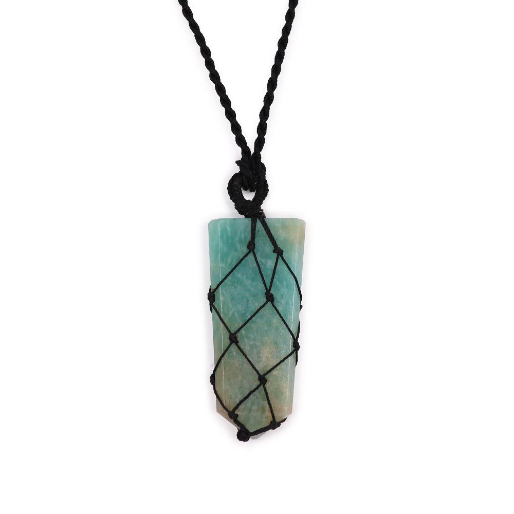 ancient wisdom Laced Gemstone Flat Point Pendant - Amazonite