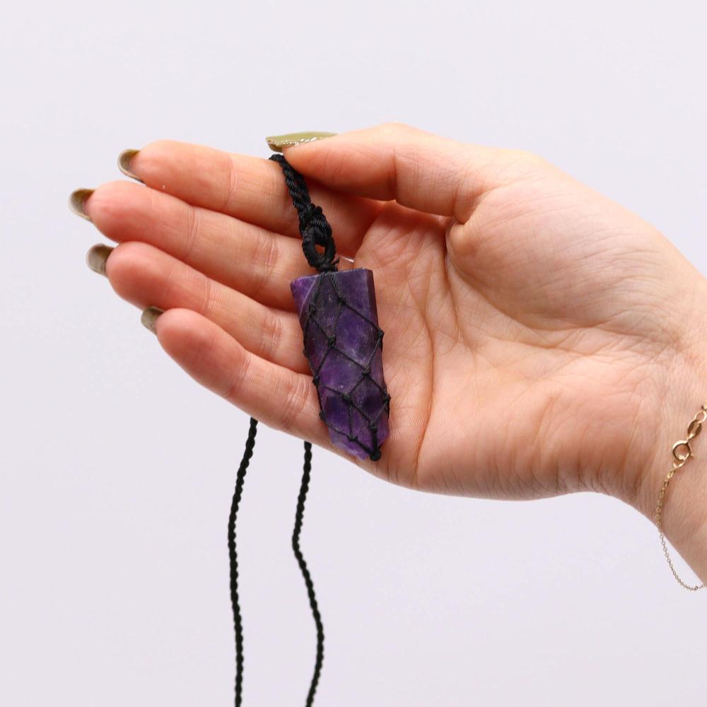 Ancient Wisdom Laced Gemstone Flat Point Pendant - Amethyst