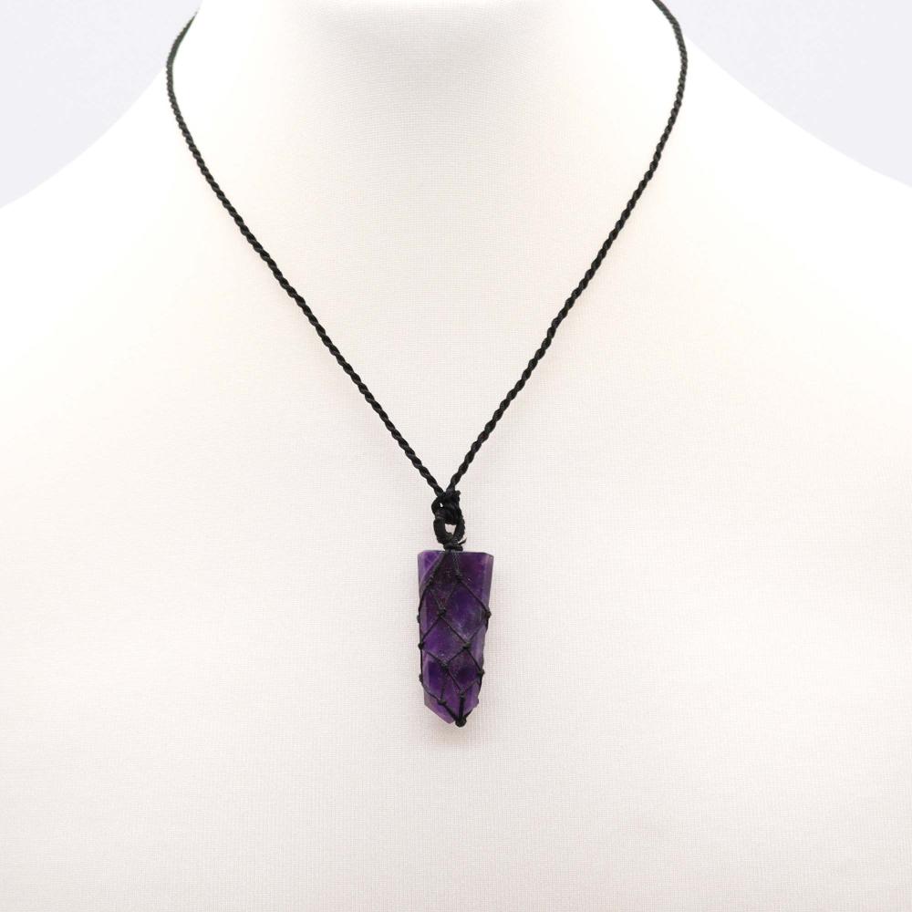 Ancient Wisdom Laced Gemstone Flat Point Pendant - Amethyst