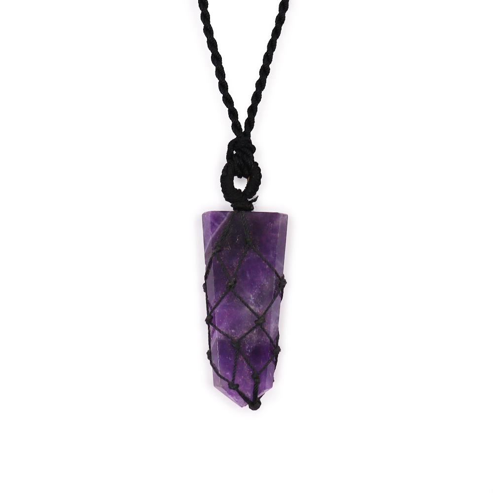 ancient wisdom Laced Gemstone Flat Point Pendant - Amethyst