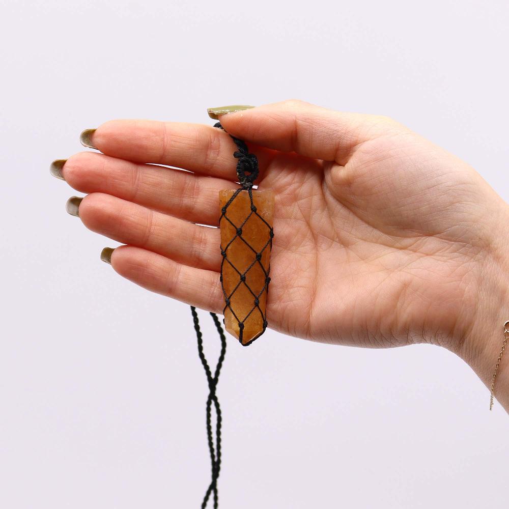 Ancient Wisdom Laced Gemstone Flat Point Pendant - Golden Quartz