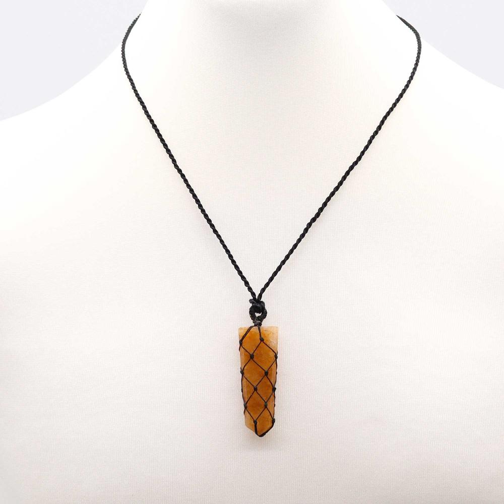 Ancient Wisdom Laced Gemstone Flat Point Pendant - Golden Quartz