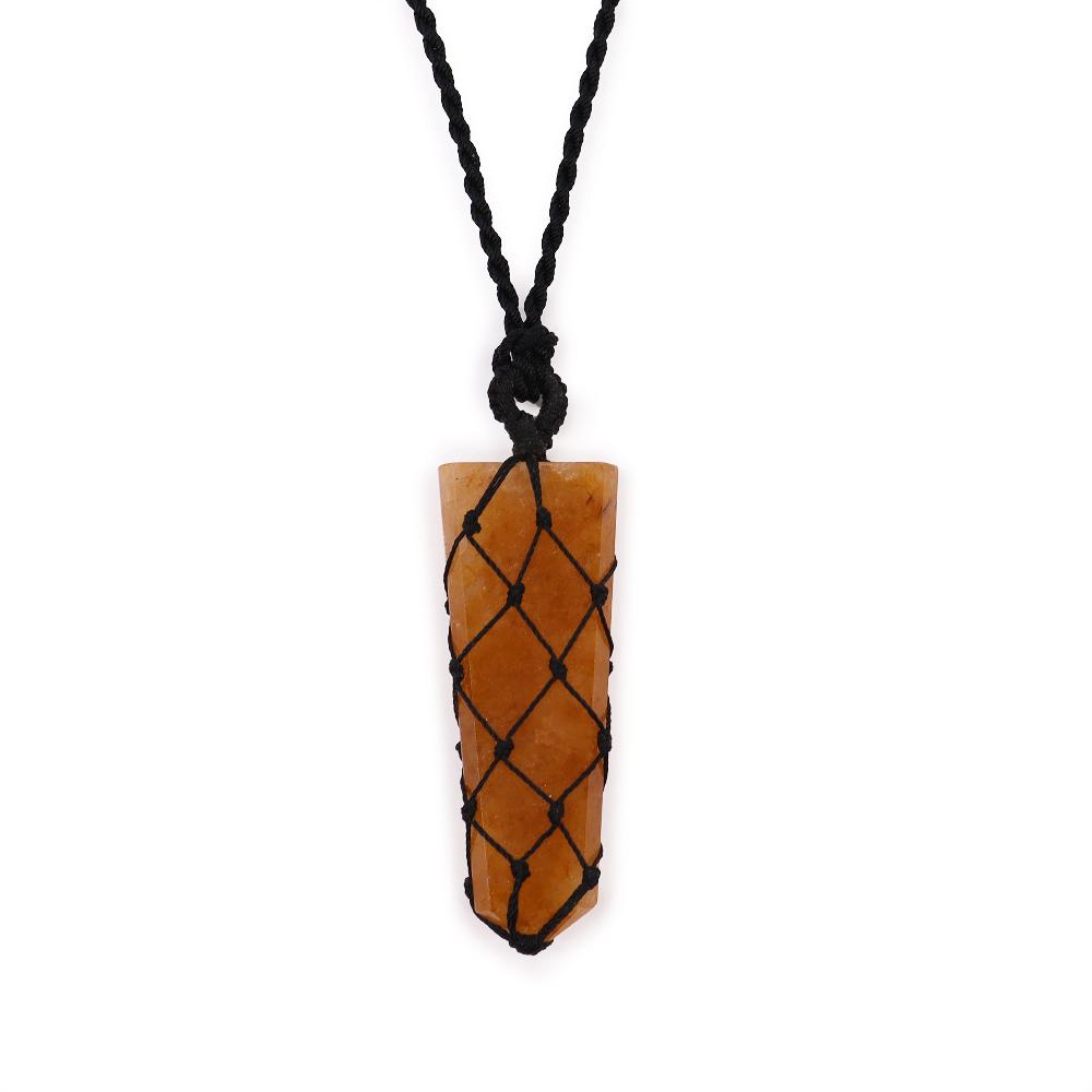 ancient wisdom Laced Gemstone Flat Point Pendant - Golden Quartz