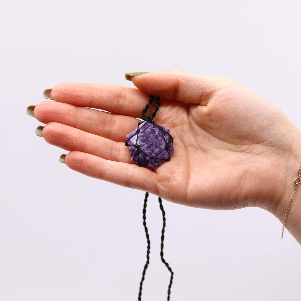 Ancient Wisdom Laced Gemstone Hexagon Pendant - Lepidolite