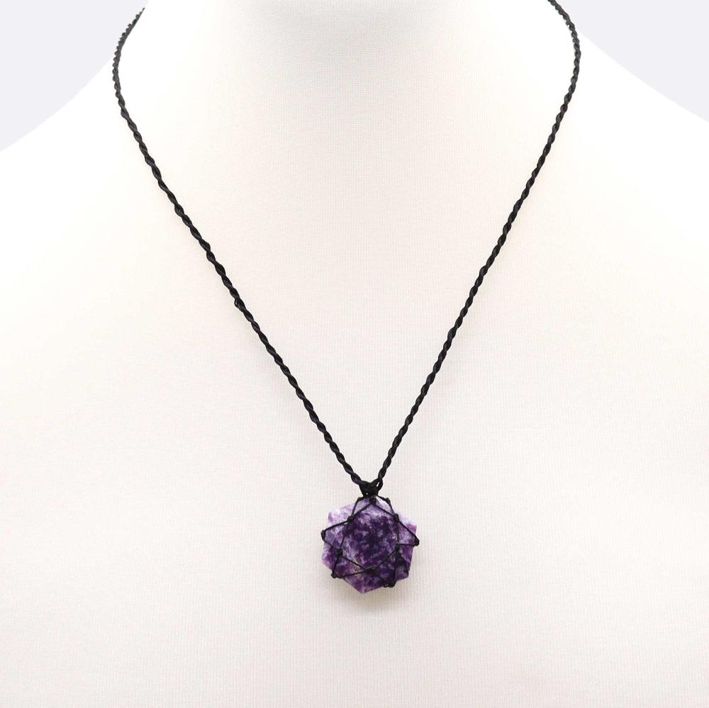 Ancient Wisdom Laced Gemstone Hexagon Pendant - Lepidolite