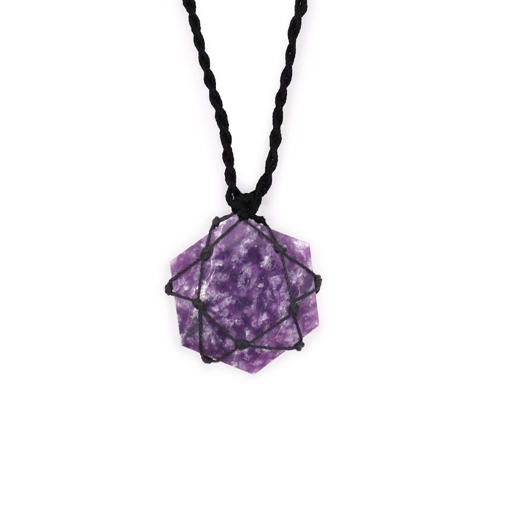 ancient wisdom Laced Gemstone Hexagon Pendant - Lepidolite
