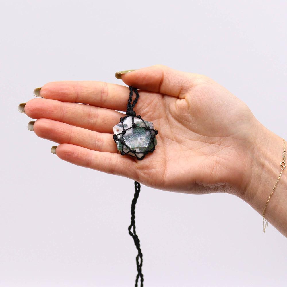 Ancient Wisdom Laced Gemstone Hexagon Pendant - Moss Agate