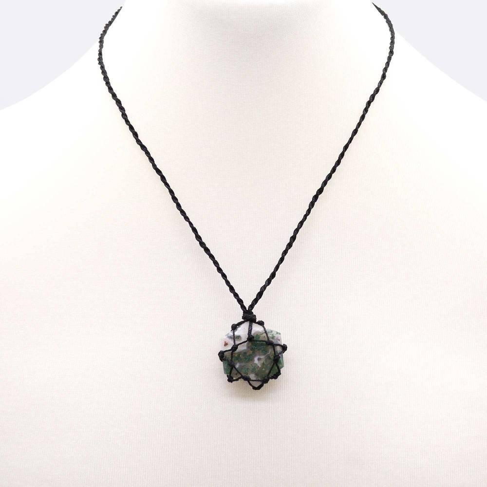 Ancient Wisdom Laced Gemstone Hexagon Pendant - Moss Agate
