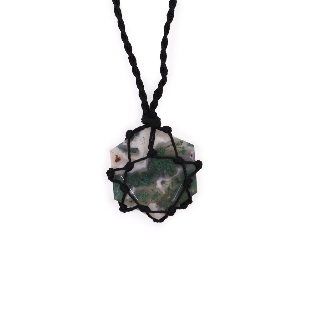 ancient wisdom Laced Gemstone Hexagon Pendant - Moss Agate