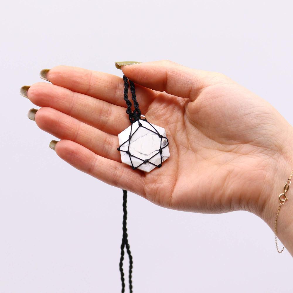 Ancient Wisdom Laced Gemstone Hexagon Pendant - White Howlite
