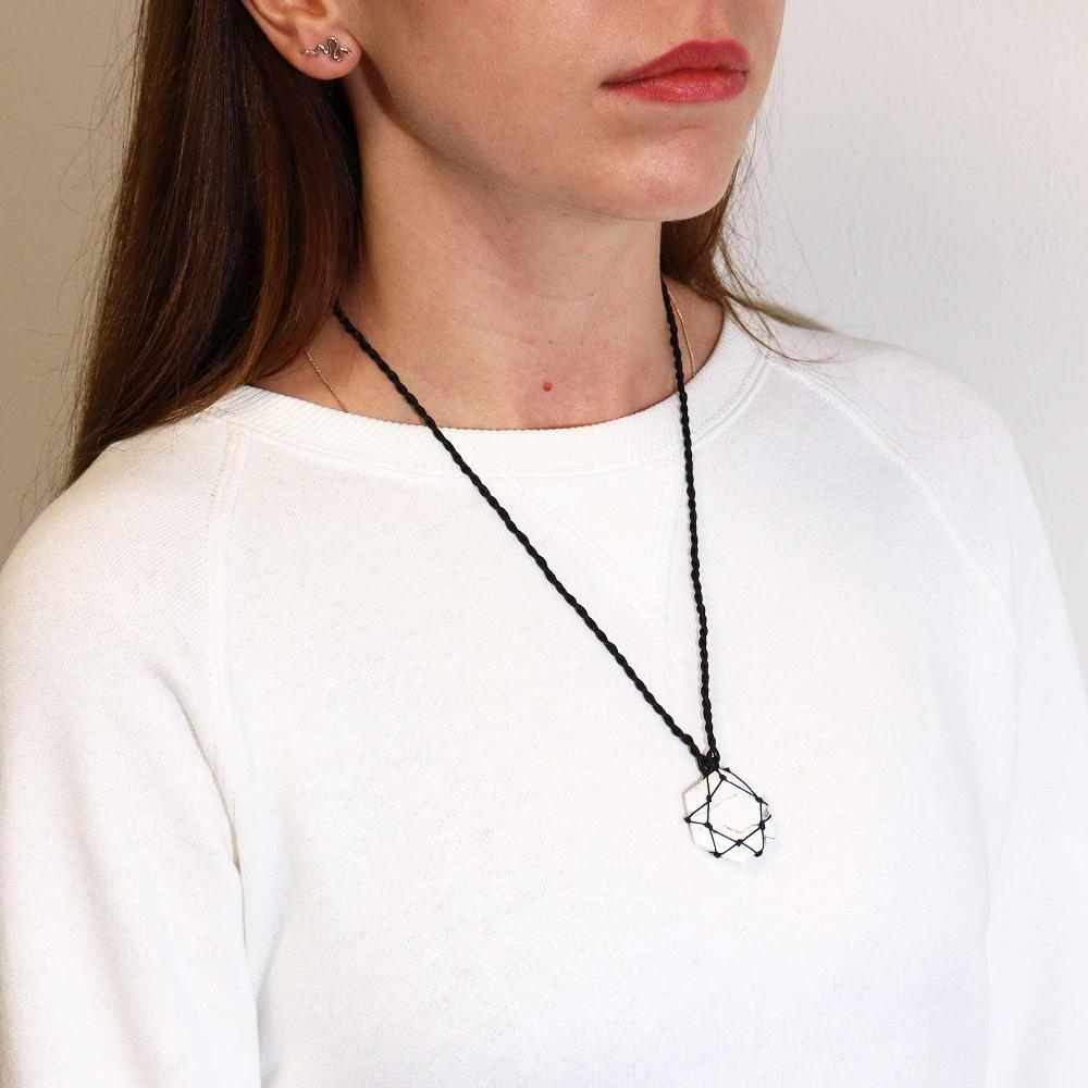 Ancient Wisdom Laced Gemstone Hexagon Pendant - White Howlite