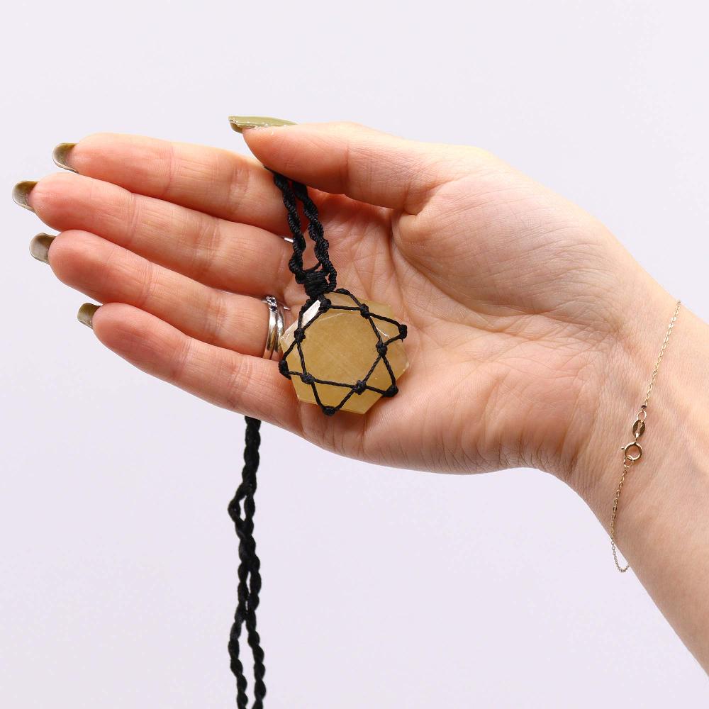 Ancient Wisdom Laced Gemstone Hexagon Pendant - Yellow Quartz