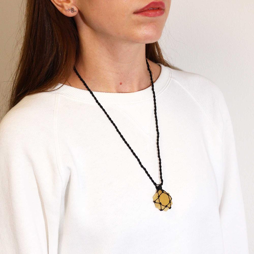 Ancient Wisdom Laced Gemstone Hexagon Pendant - Yellow Quartz