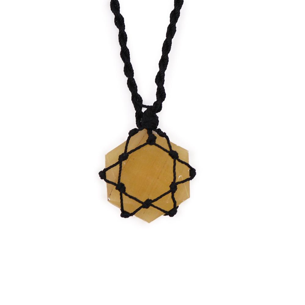 ancient wisdom Laced Gemstone Hexagon Pendant - Yellow Quartz