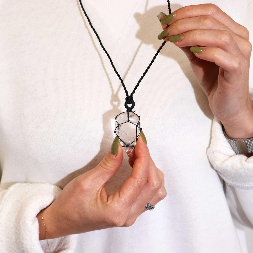 Ancient Wisdom Laced Gemstone Teardrop Pendant - Rock Quartz