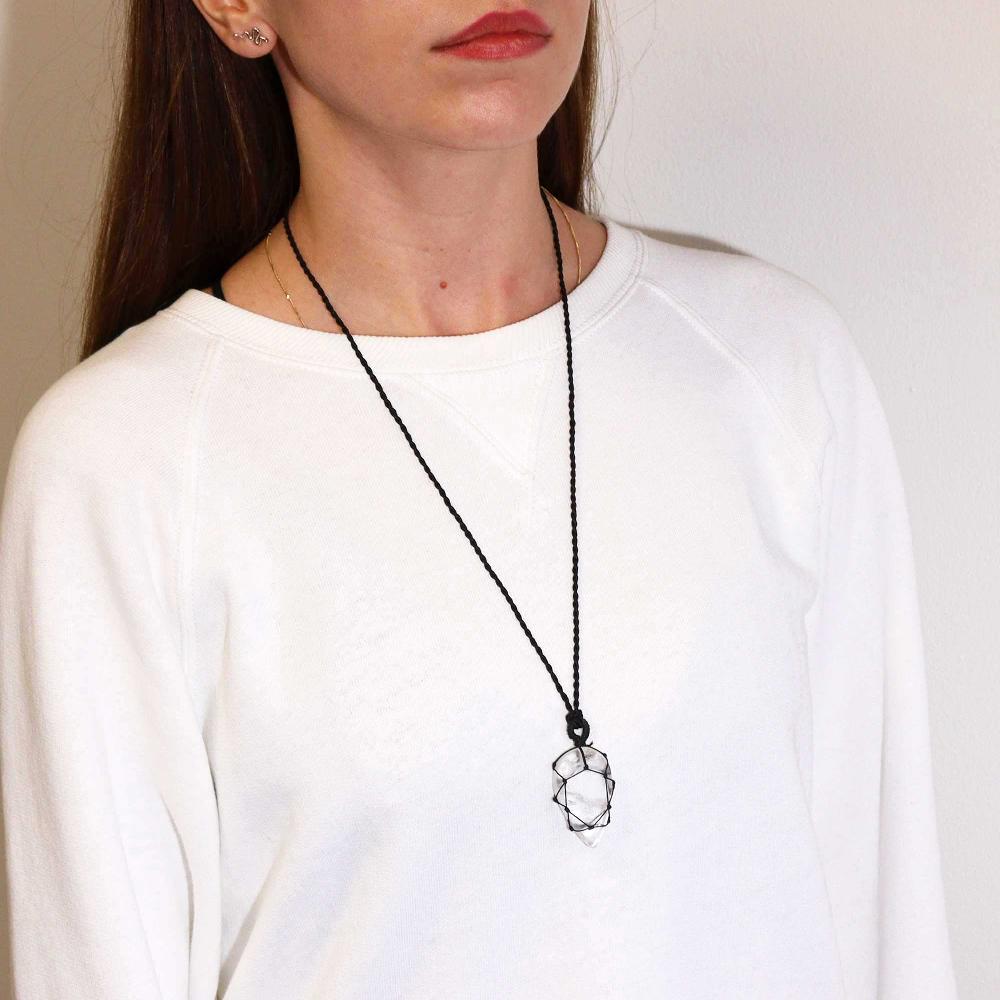 Ancient Wisdom Laced Gemstone Teardrop Pendant - Rock Quartz