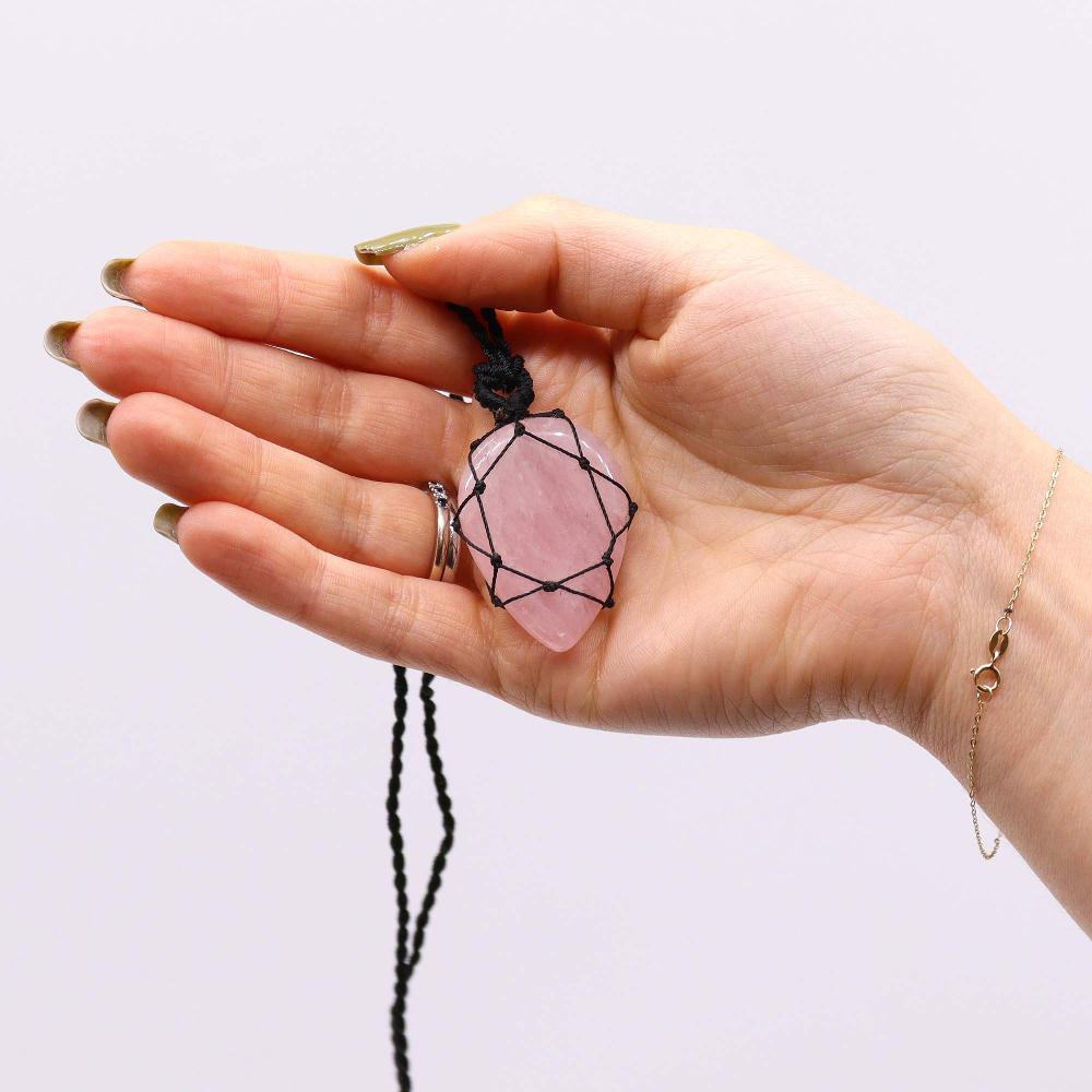 Ancient Wisdom Laced Gemstone Teardrop Pendant - Rose Quartz