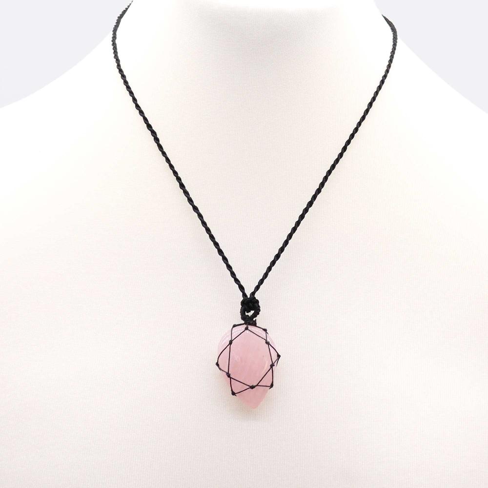Ancient Wisdom Laced Gemstone Teardrop Pendant - Rose Quartz