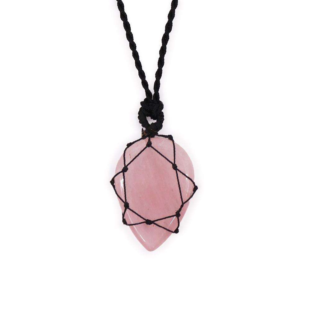 ancient wisdom Laced Gemstone Teardrop Pendant - Rose Quartz