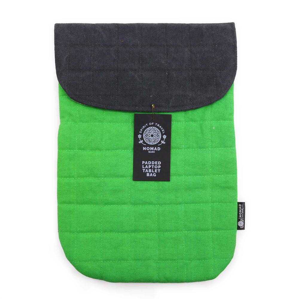 ancient wisdom Laptop Padded Pouch - Frog Green - 14oz Stonewash