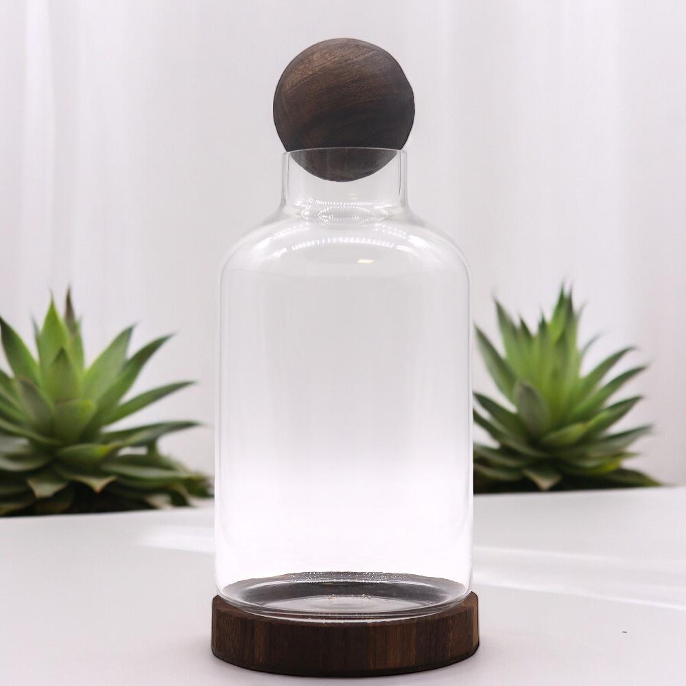 ancient wisdom Large Ball Top Terrarium on Dark Tung Wood - 16x32cm