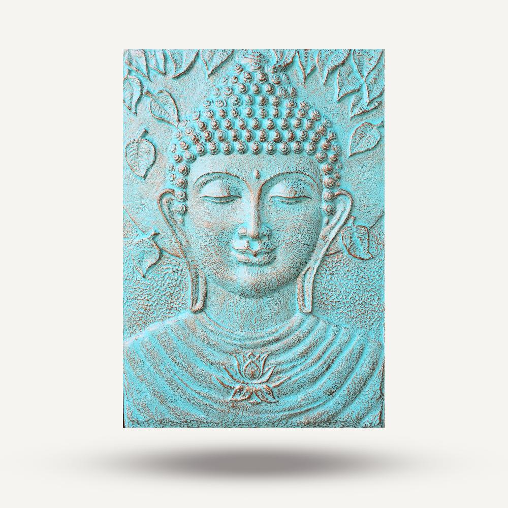 Ancient Wisdom Large Buddha Frame Turquoise Relief - 0.7x1m
