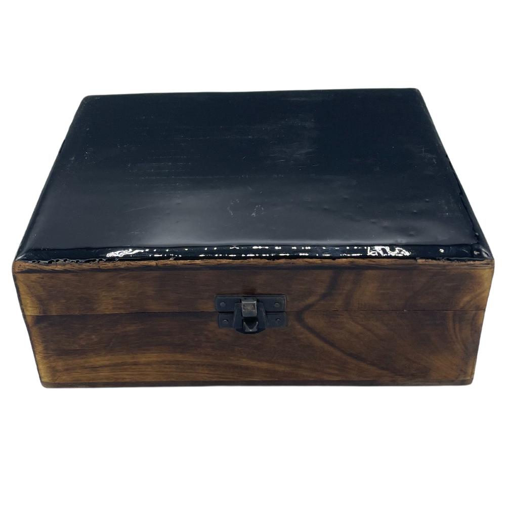 ancient wisdom Large Ceramic Glazed Wood Box - 20x15x7.5cm - Black