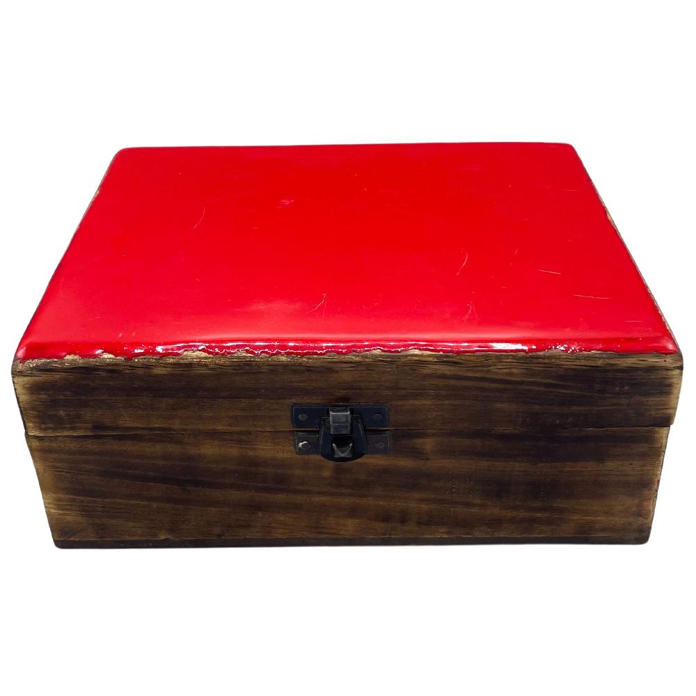 ancient wisdom Large Ceramic Glazed Wood Box - 20x15x7.5cm - Red