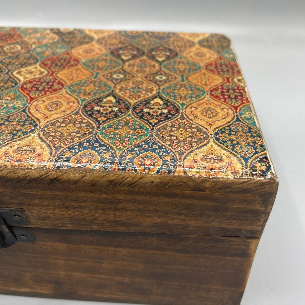 Ancient Wisdom Large Ceramic Glazed Wood Box - 20x15x7.5cm - Trad-Pattern
