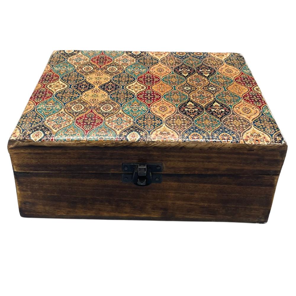 ancient wisdom Large Ceramic Glazed Wood Box - 20x15x7.5cm - Trad-Pattern