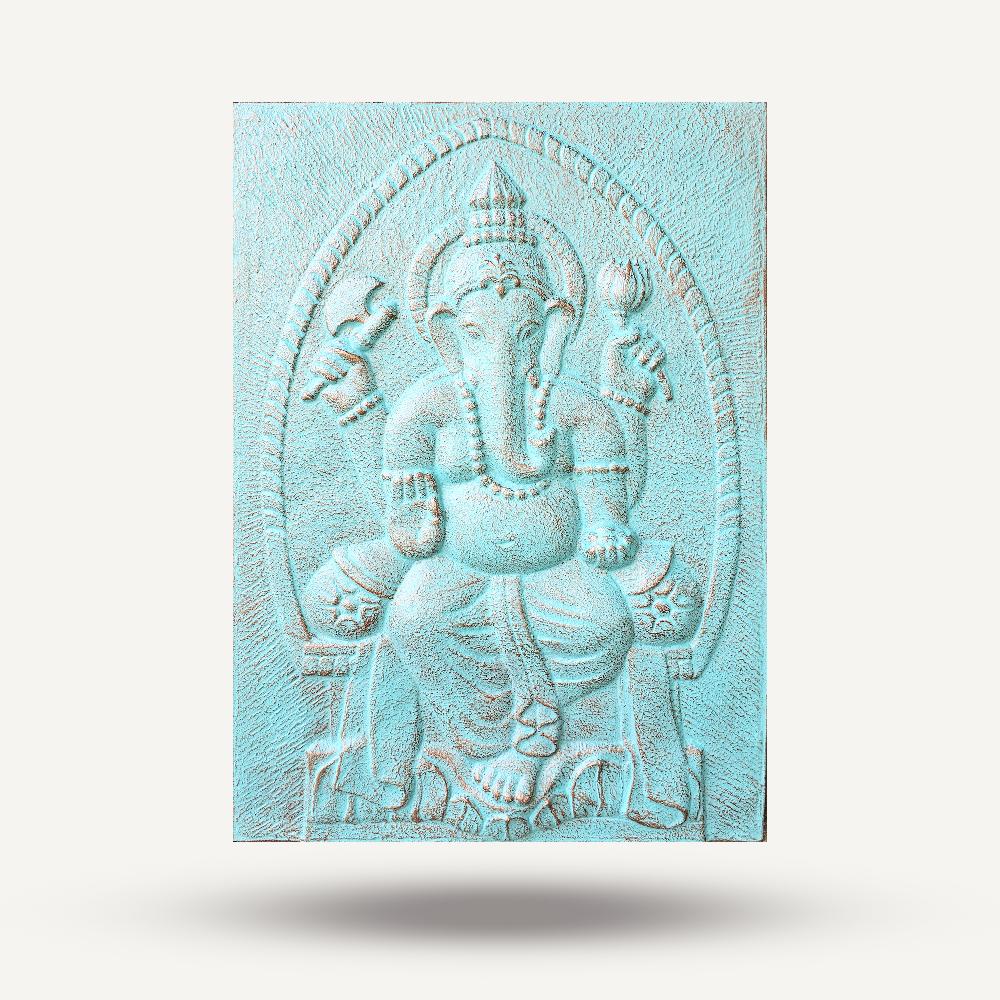 Ancient Wisdom Large Ganpati Frame Turquoise Relief - 0.7x1m