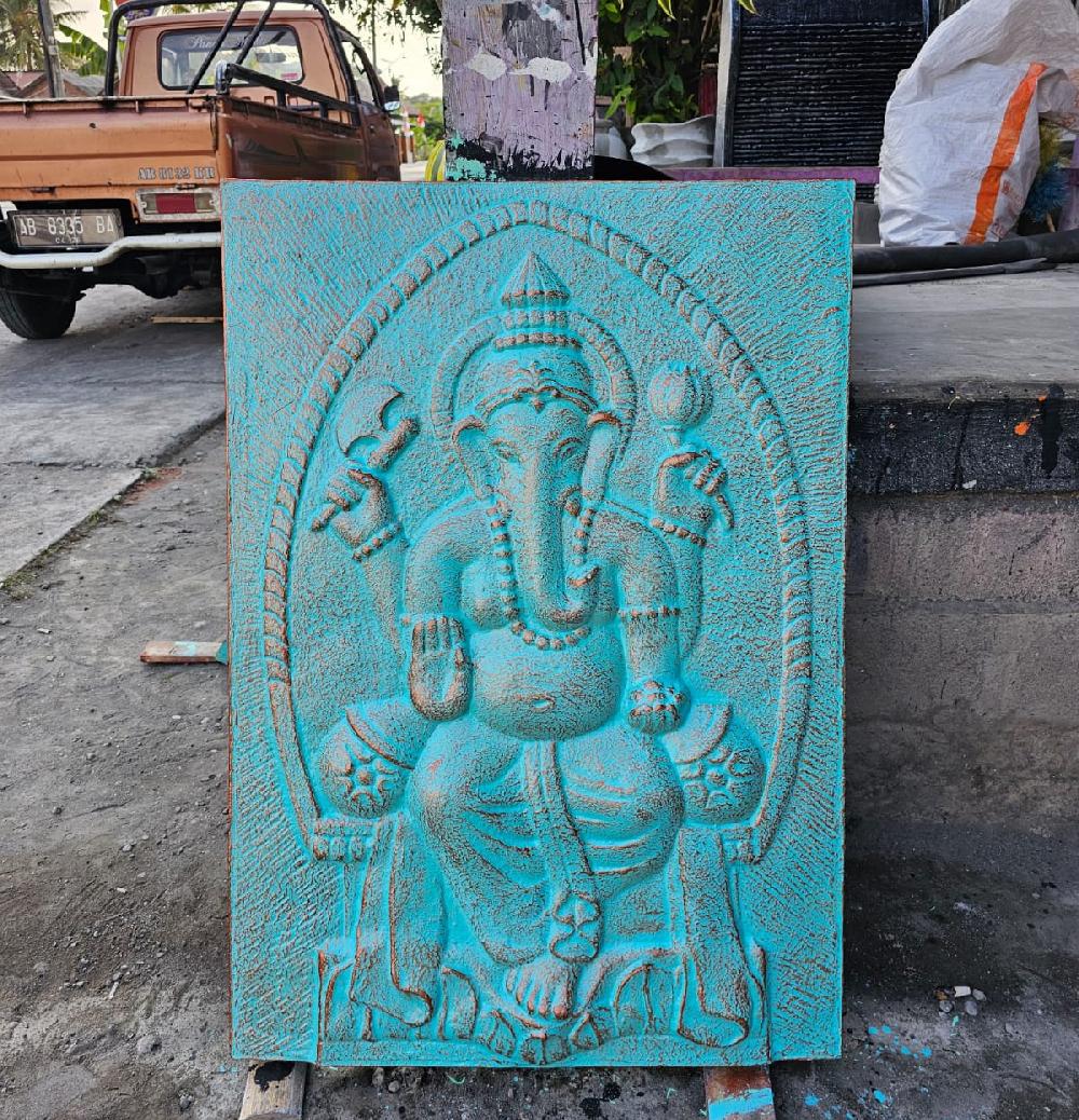 ancient wisdom Large Ganpati Frame Turquoise Relief - 0.7x1m