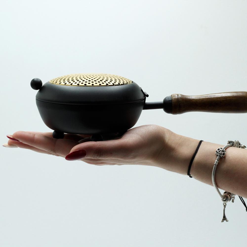 Ancient Wisdom Large Iron Censer Incense Burner - Gold Detail