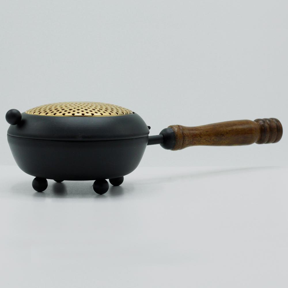 Ancient Wisdom Large Iron Censer Incense Burner - Gold Detail