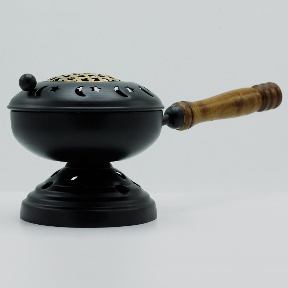 Ancient Wisdom Large Iron Censer On Stand Incense Burner - Gold Detail