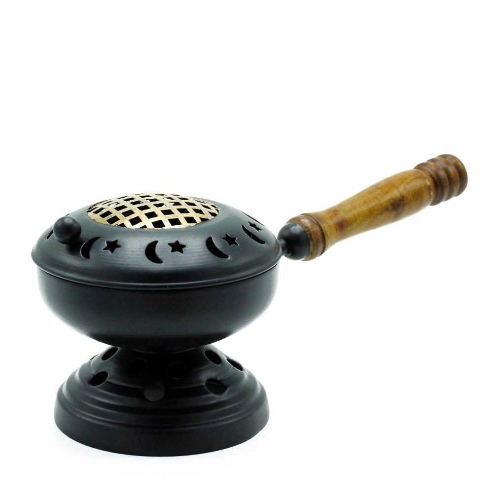 ancient wisdom Large Iron Censer on Stand Incense Burner - Gold detail