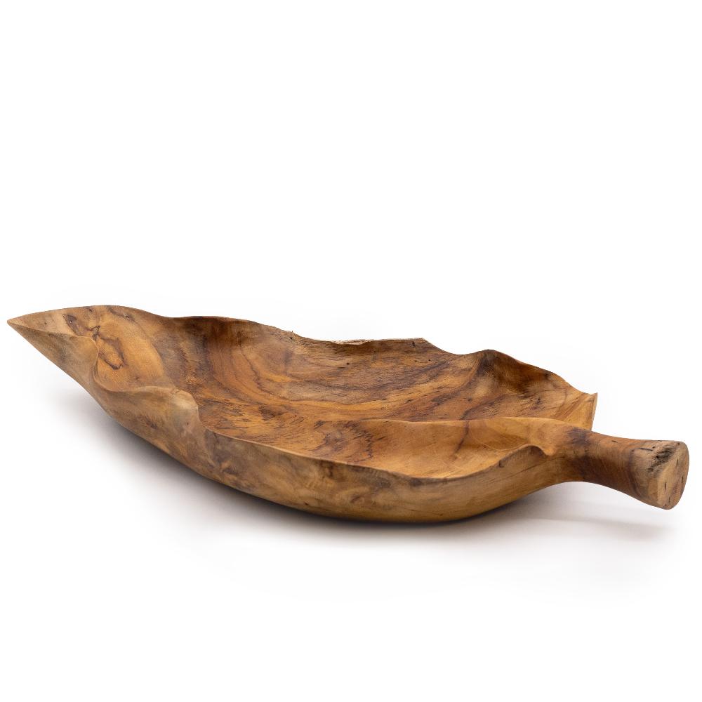 ancient wisdom Large Leaf Shaped Teakwood Fruit Bowl - 40x24x5cm