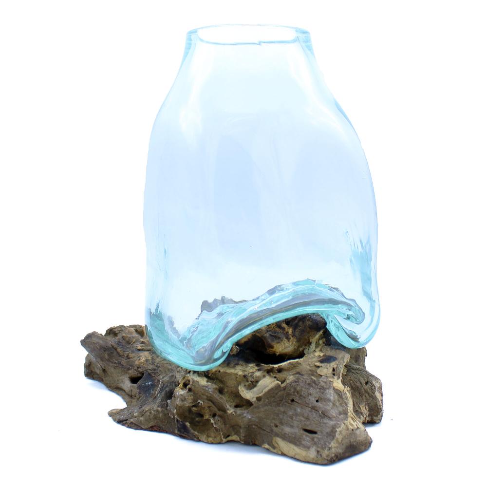 ancient wisdom Large Molten Glass Vase - Terrarium Jar on Wood