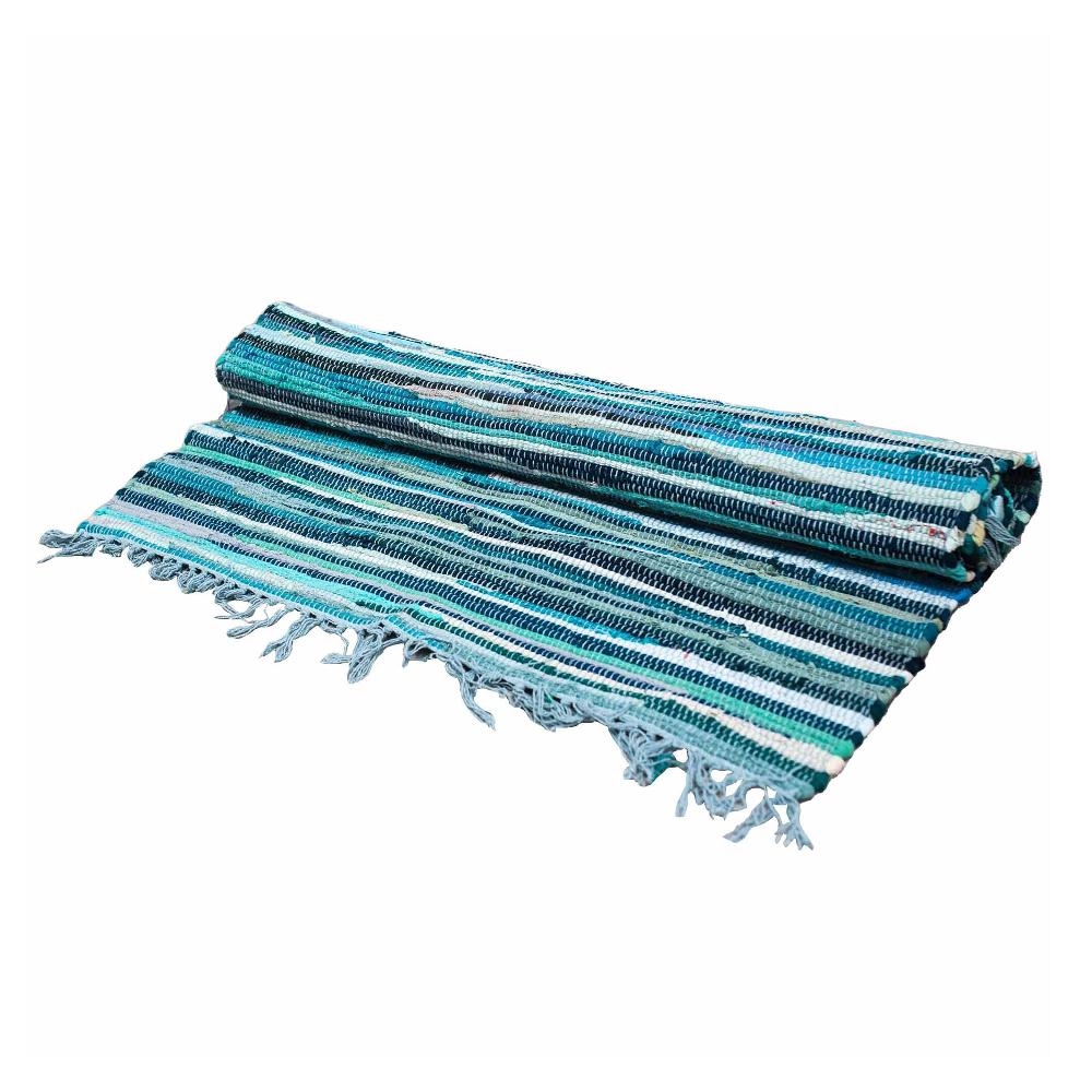 ancient wisdom Large Rag Rug - 150x90cm - premium quality - Aqua Blues