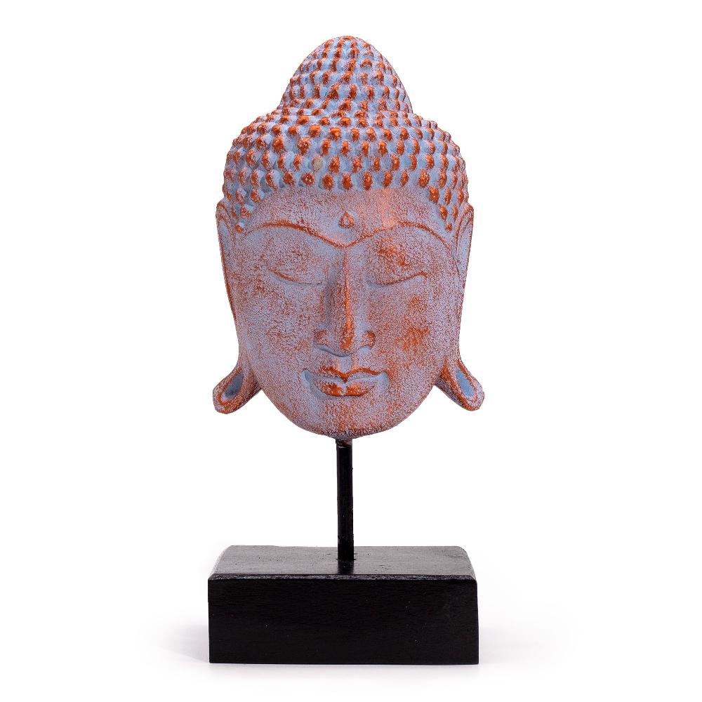 ancient wisdom Large Serenity Buddha Head on Stand - Blue Copper